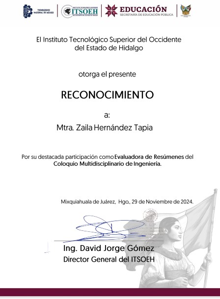 Reconocimiento: MTI. Zaila Hernández Tapia